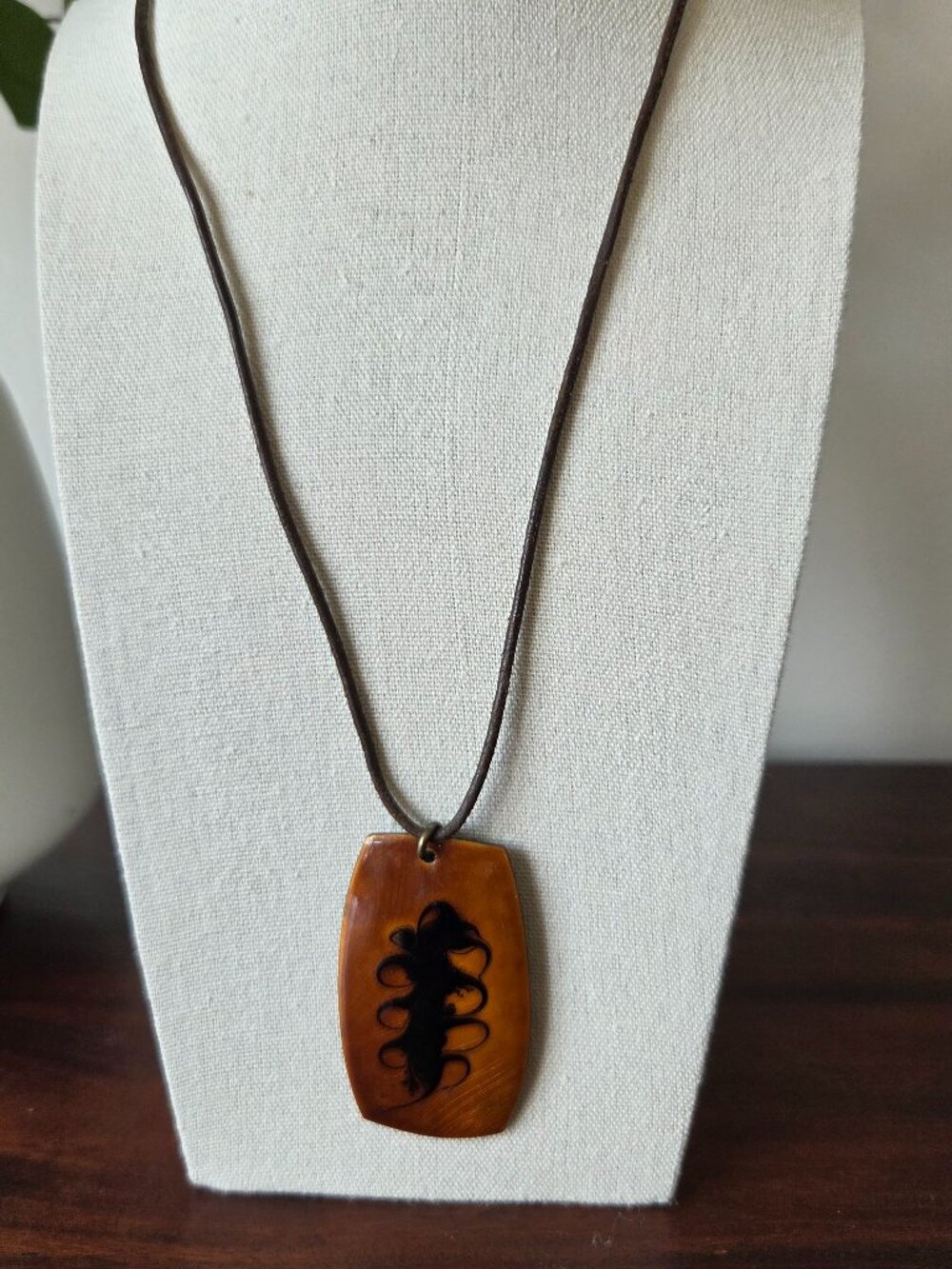 Vintage Copper and enamel artisan necklace leather cord